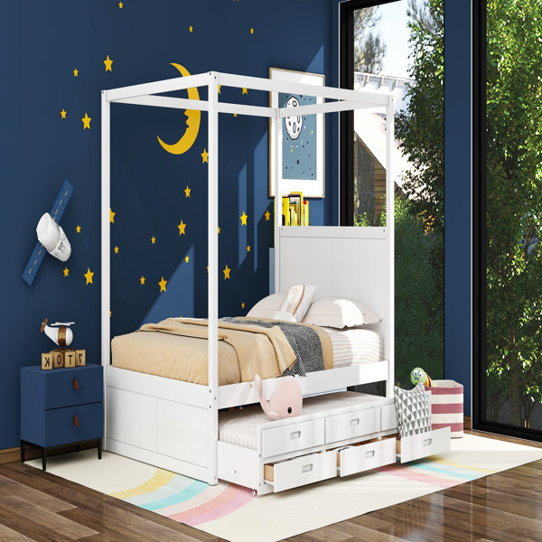 Canopy bed store frame with storage